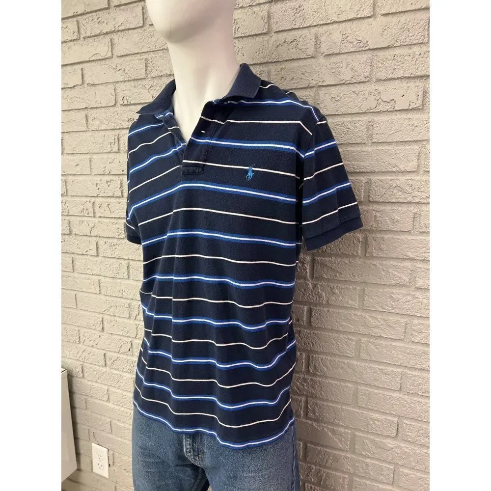 Ralph Lauren Men Blue Striped Polo Shirt Size L